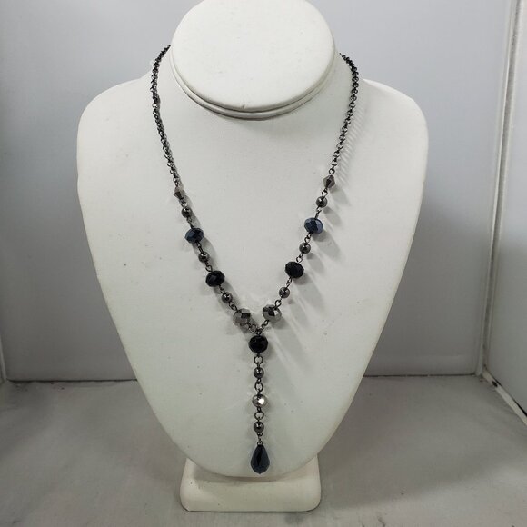 Inter American Faceted black and smoky grey crystal Stone lariat Necklace - Picture 1 of 7